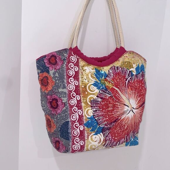 Sun N Sand Messina Large Cotton Tote Tropical Hibiscus Floral Design - Picture 4 of 17